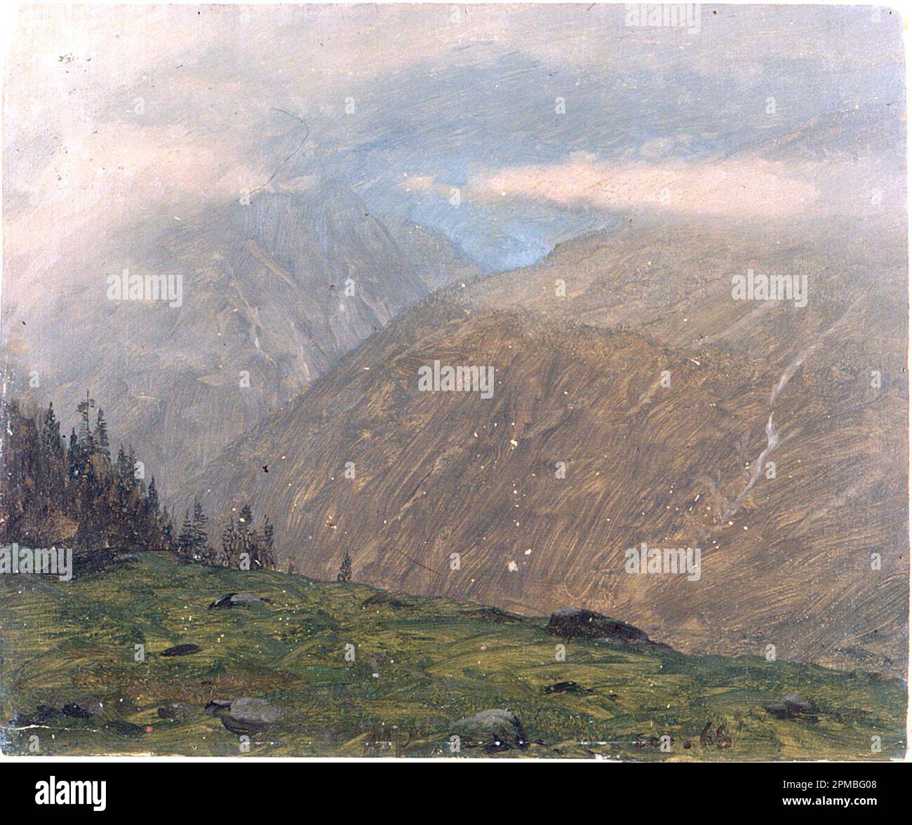 Drawing, Italian Alps; Frederic Edwin Church (American, 1826–1900); USA; brush and oil on cardboard.; 25.6 x 30.5 cm (10 1/16 in. x 12 in.) Stock Photo