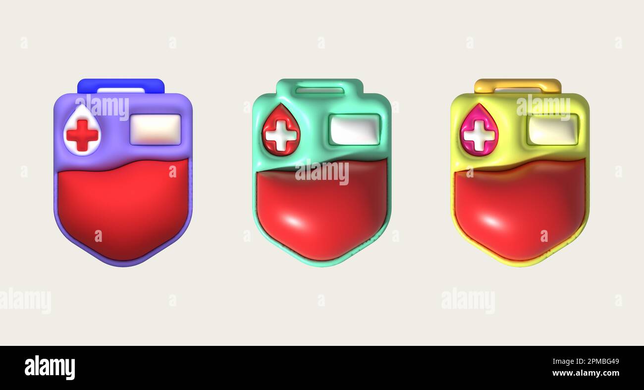 3D illustration of a blood bag symbol for medical treatment Stock Photo