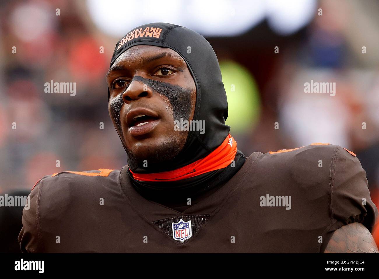 Cleveland Browns defensive tackle Perrion Winfrey (97) stands on the  sideline during an NFL football game against the Tampa Bay Buccaneers,  Sunday, Nov. 27, 2022, in Cleveland. (AP Photo/Kirk Irwin Stock Photo -  Alamy