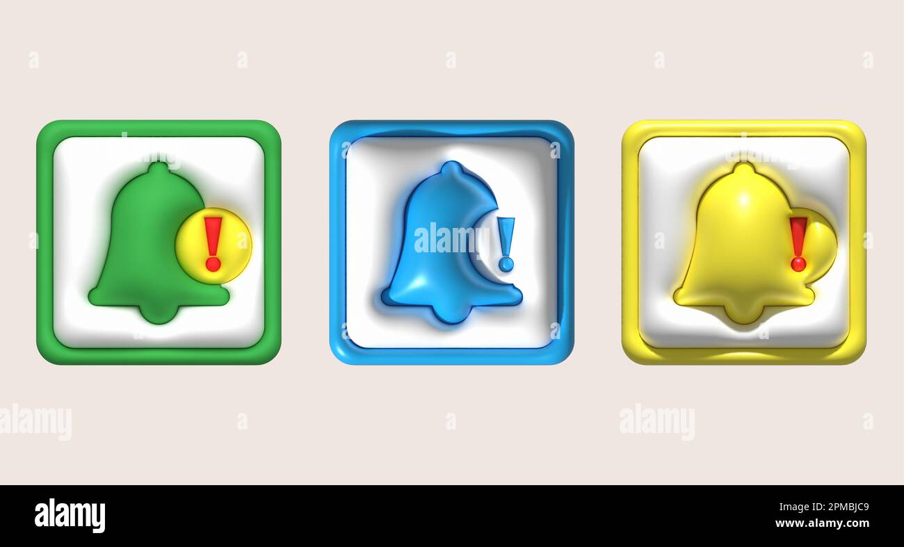 3D illustration. A bell symbol with a warning sign Stock Photo Alamy