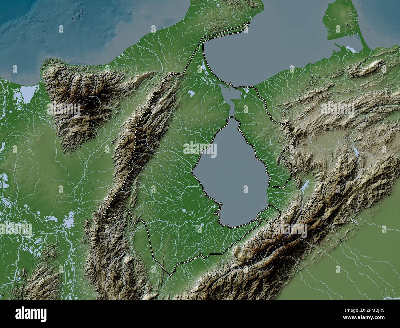 Zulia, state of Venezuela. Elevation map colored in wiki style with lakes and rivers Stock Photo