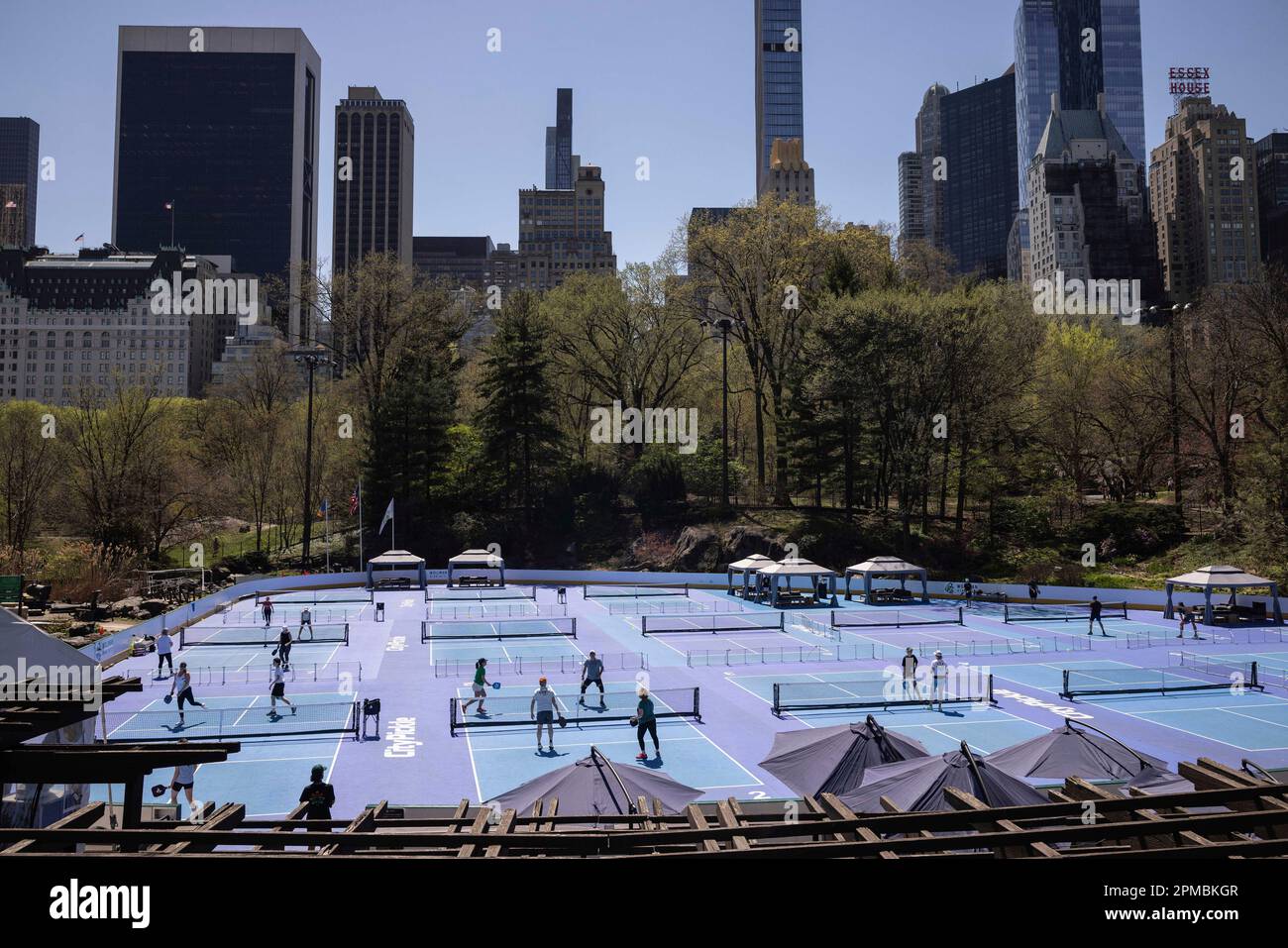 People play pickleball at newly installed courts at Wollman Rink at