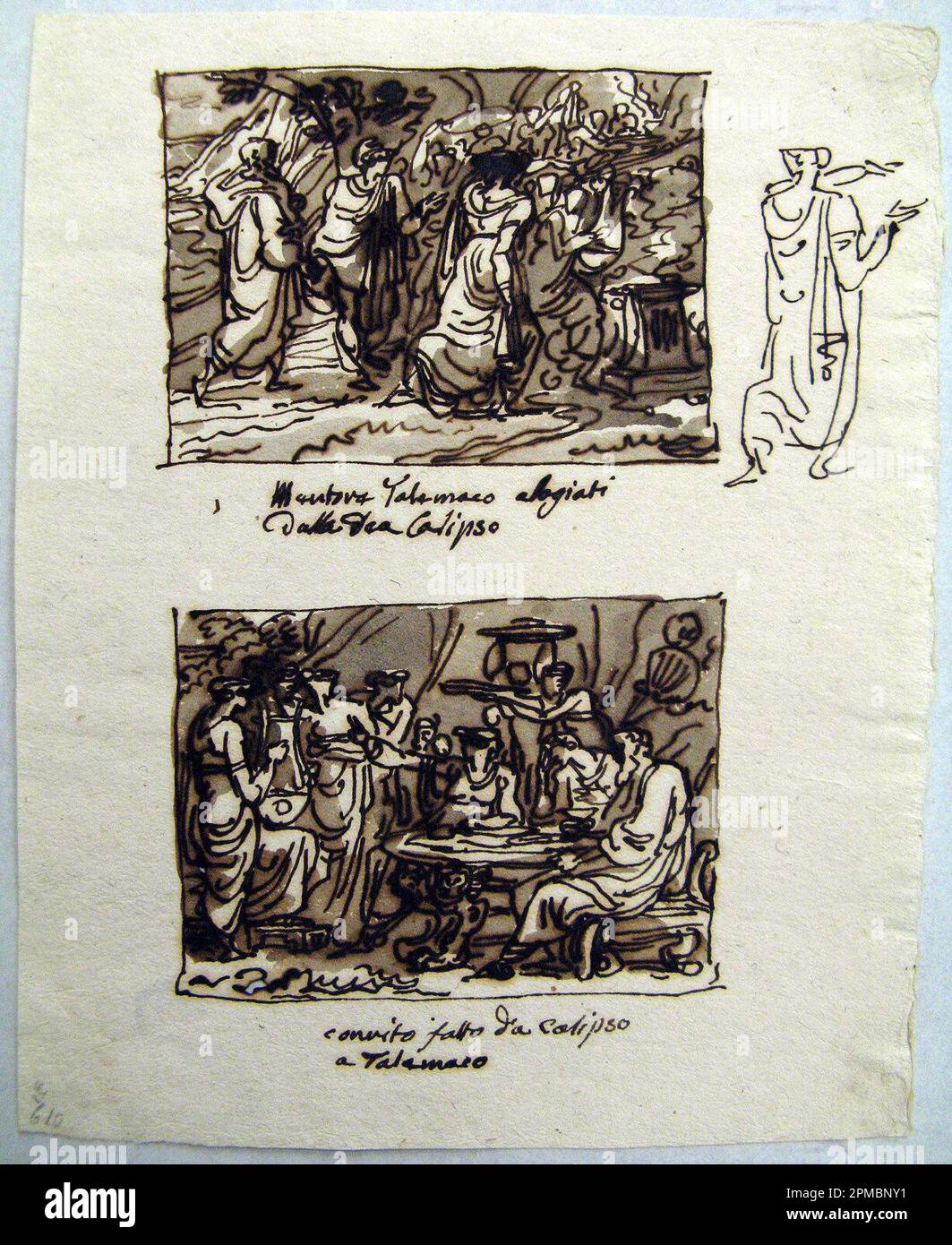 Drawing, The story of Telemachus; Designed by Felice Giani (Italian, 1758–1823); Italy; pen and brown ink,brush and wash, on cream laid paper ; 24.8 x 30.3 cm (9 3/4 x 11 15/16 in.) Stock Photo