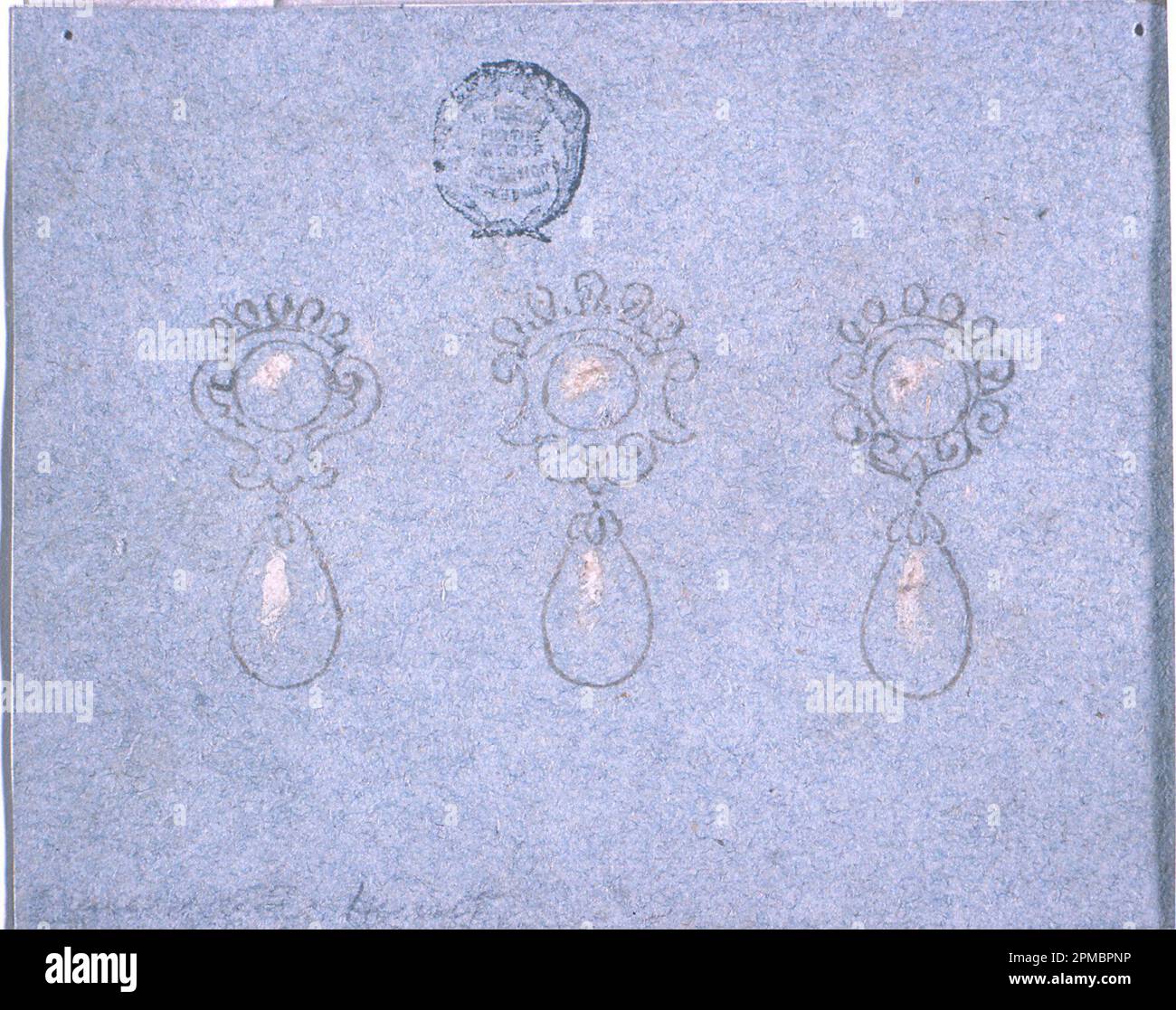 Drawing, Three Brooches; Italy; pen and ink, white heightening on paper