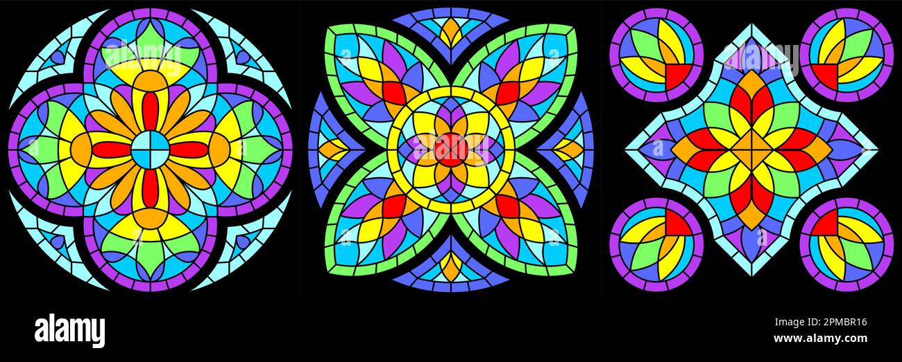 Set of stainedglass windows in gothic style. Medieval mosaic tile