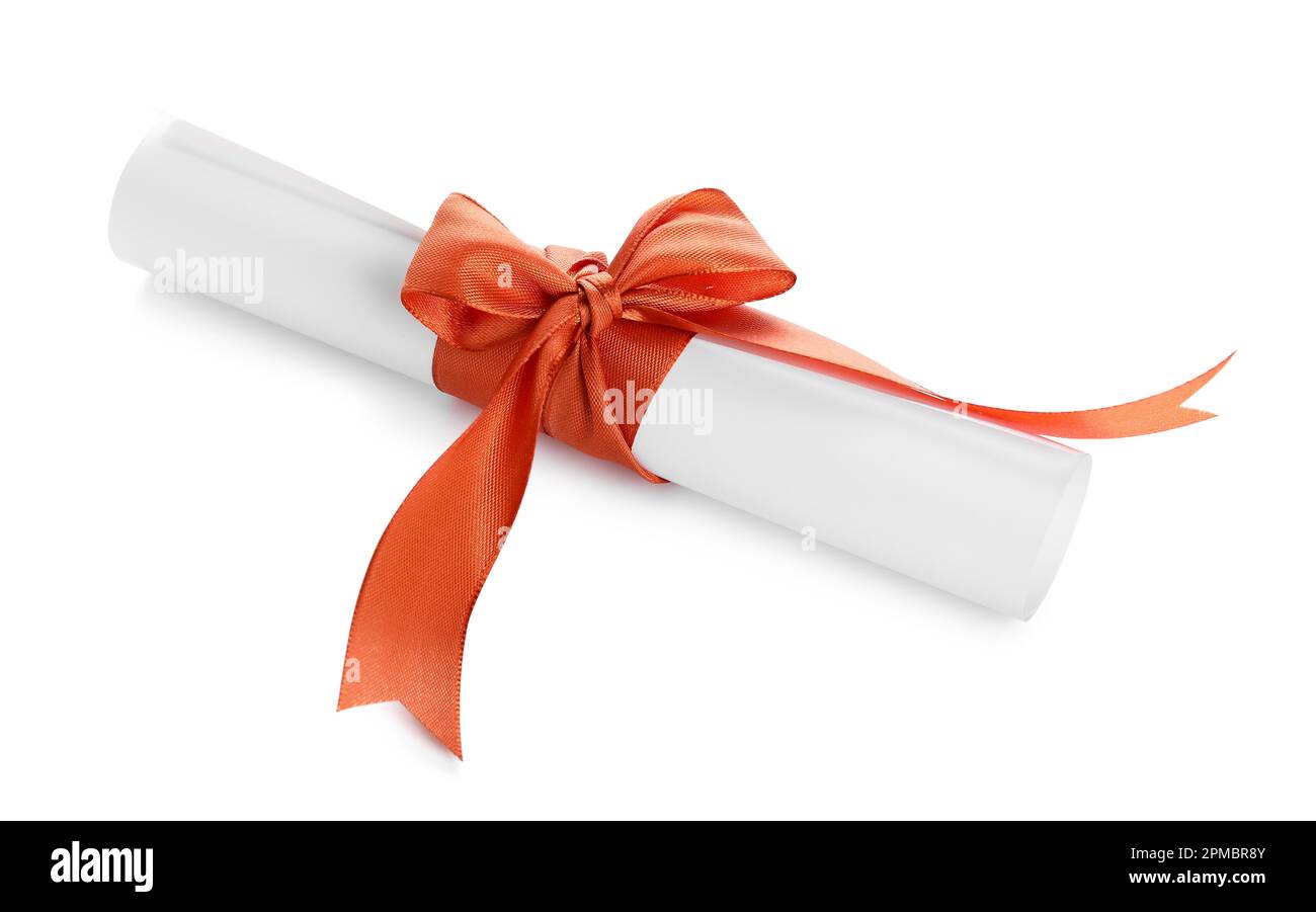 Diploma with red ribbon isolated on white background Stock Photo - Alamy