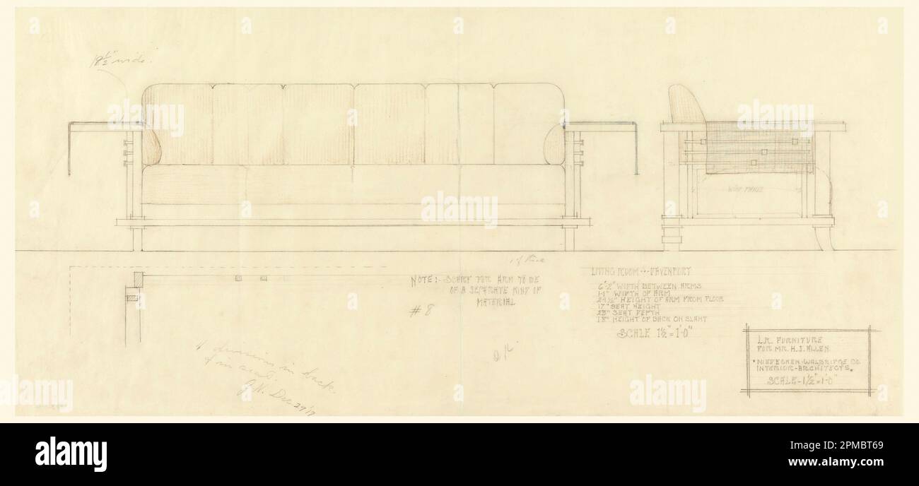 Drawing, Living Room Davenport, Henry J. Allen Residence, Wichita