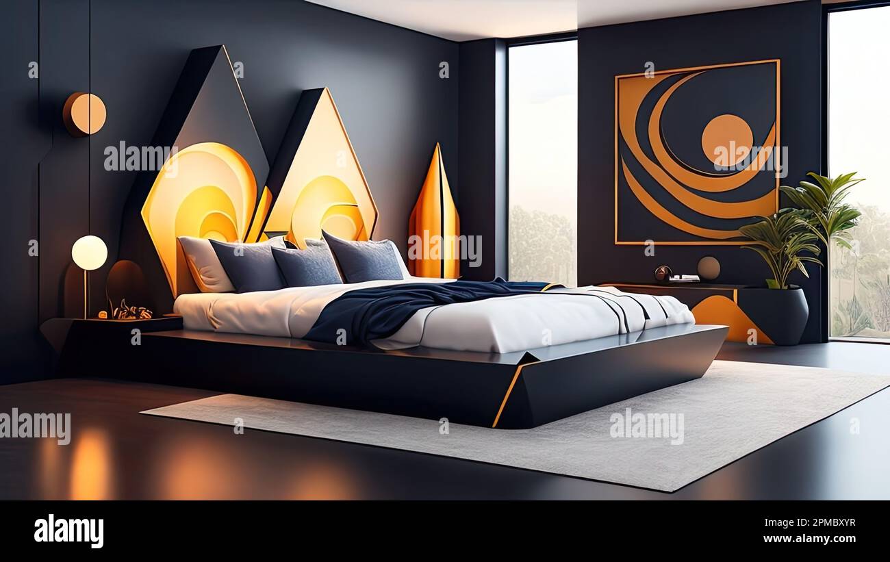 Black and 2024 orange bedroom