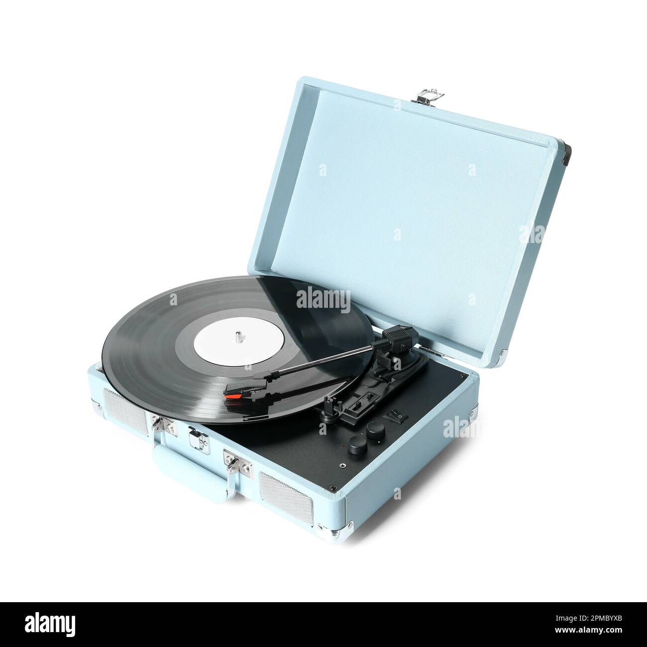 Record player with vinyl disk on white background Stock Photo - Alamy