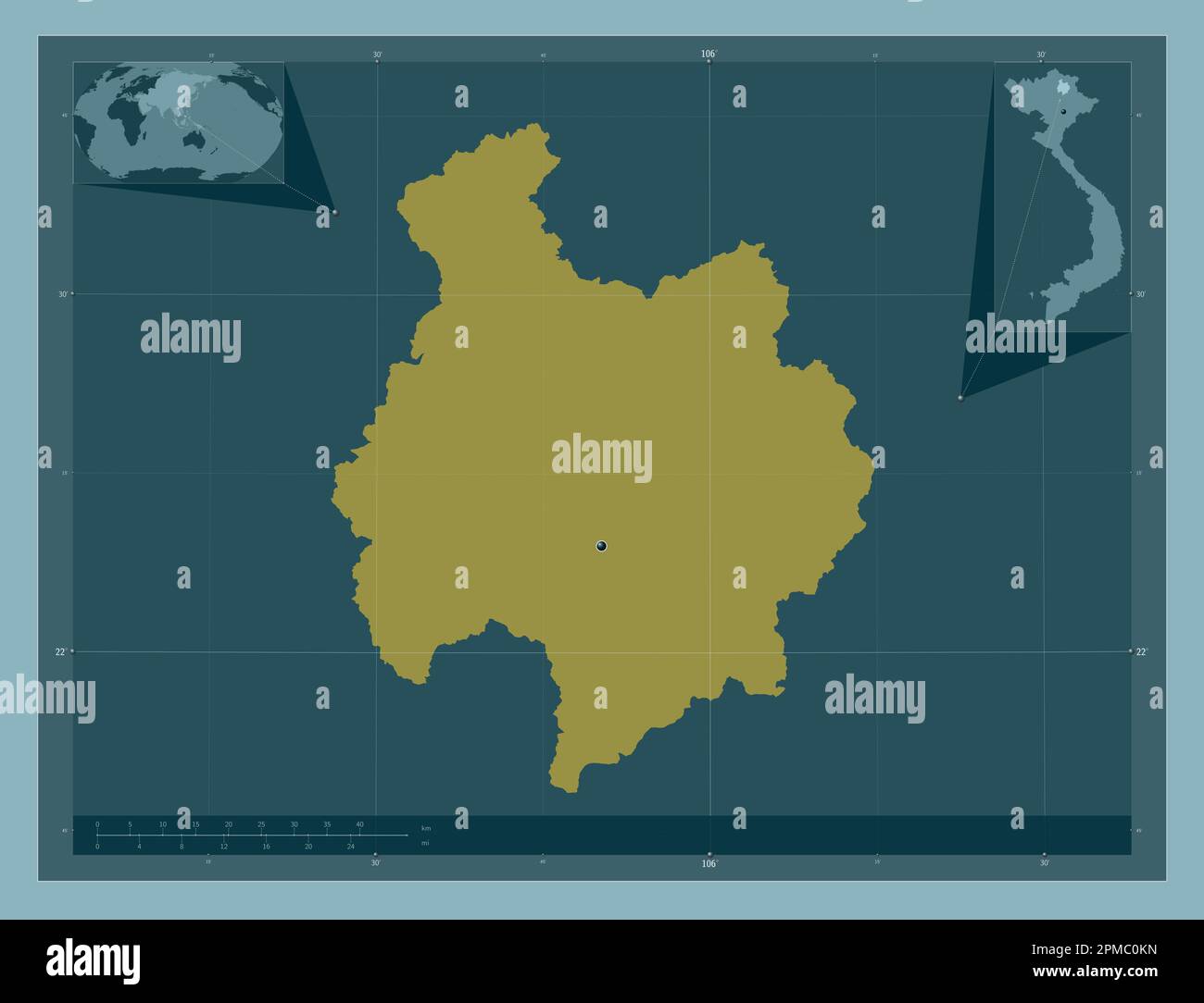 Bac Kan, province of Vietnam. Solid color shape. Locations of major ...