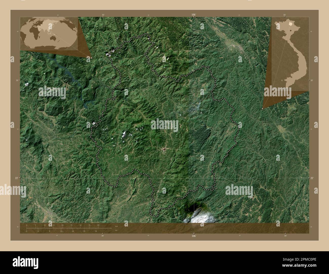 Bac Kan, province of Vietnam. Low resolution satellite map. Locations ...