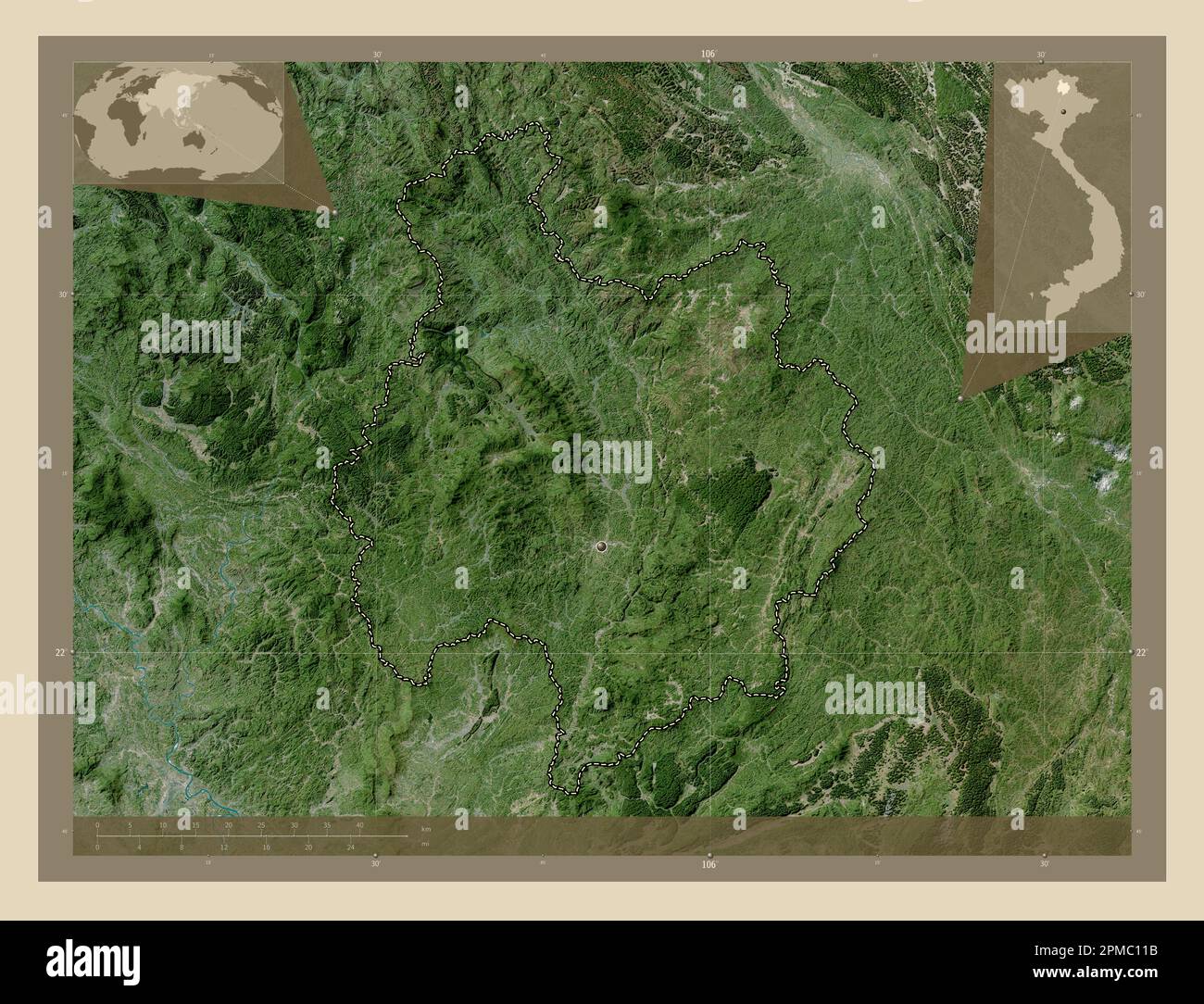 Bac Kan, province of Vietnam. High resolution satellite map. Corner ...