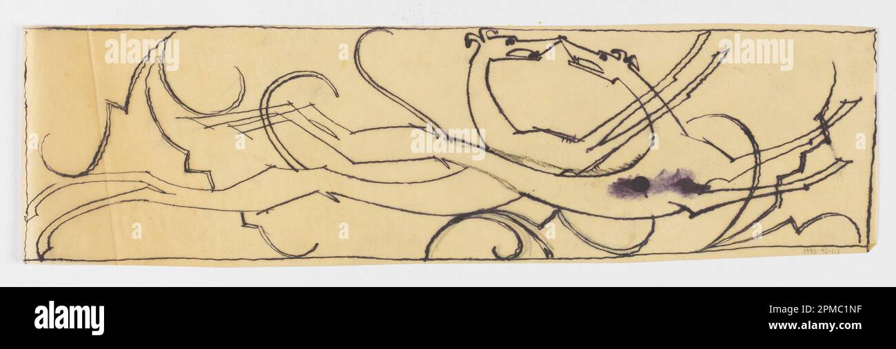 Drawing, Hounds at Play; Designed by William Hunt Diederich (American, b. Hungary, 1884–1953); USA; pen and black ink, graphite on tracing paper; 8.6 x 31.5 cm (3 3/8 x 12 3/8 in.) Stock Photo