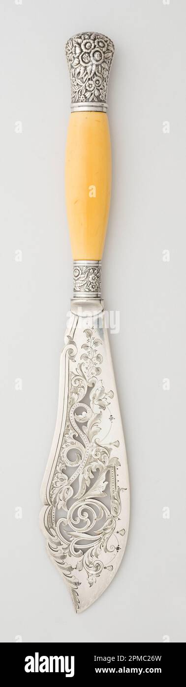 Fisk Knife (England or United States); silver-plated metal, ivorine; L: 33.4 x W: 6.1 cm (13 1/8 x 2 3/8 in.) Stock Photo