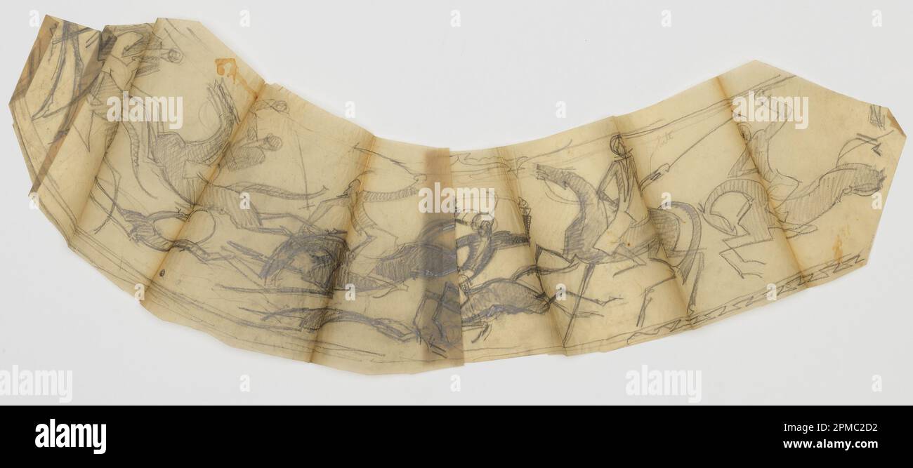 Drawing, Design for Lampshade, Polo Players; Designed by William Hunt Diederich (American, b. Hungary, 1884–1953); USA; graphite on tracing paper; 34 x 96 cm (13 3/8 x 37 13/16 in.) Stock Photo