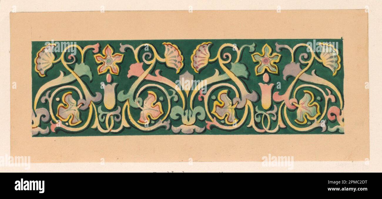 Drawing, Decorative panel for July Festival; Félix-Jacques Duban (French, 1798 - 1870); France; watercolor, gouache, brush & black ink, graphite on tan paper mounted on off-white laid paper; sheet: 3 x 7 3/16 inches (7.6 x 18.3 cm) mount: 17 3/8 x 11 5/16 (44.1 x 28.7 cm) Stock Photo