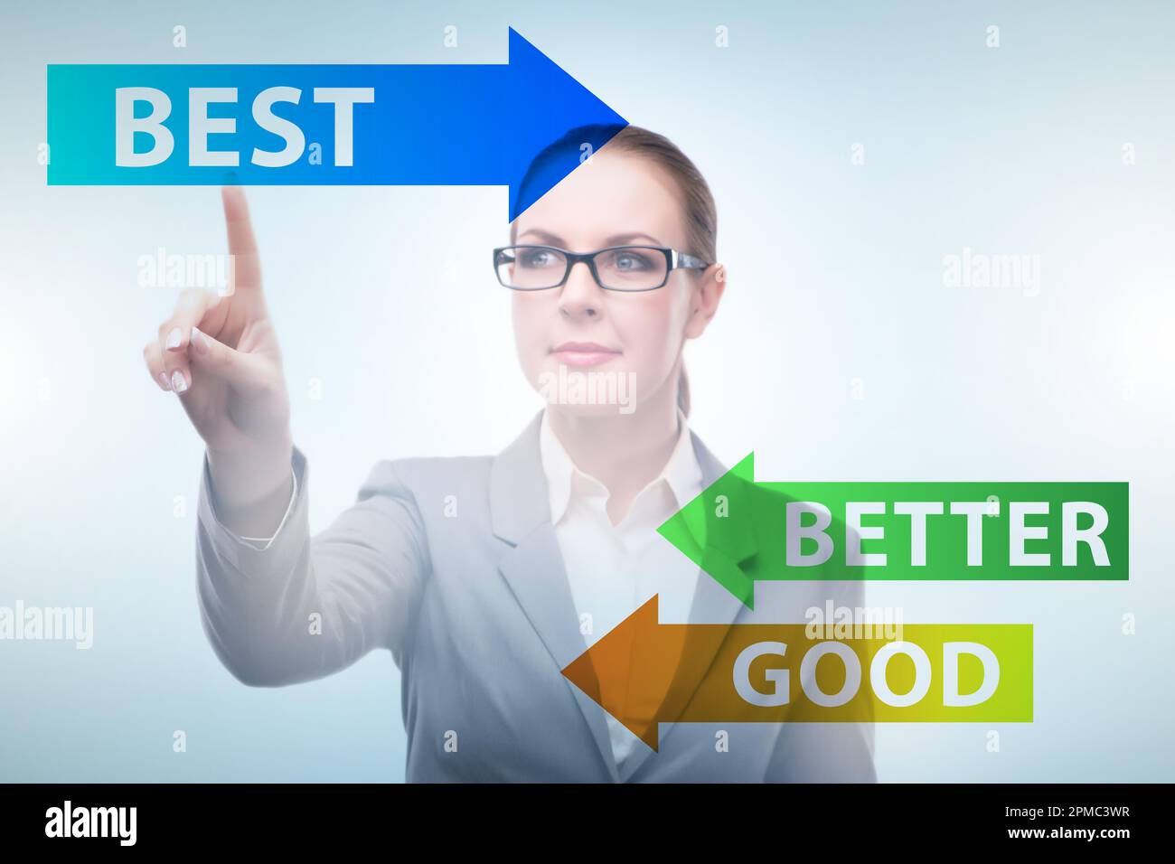 Businesswoman in good better and the best concept Stock Photo - Alamy