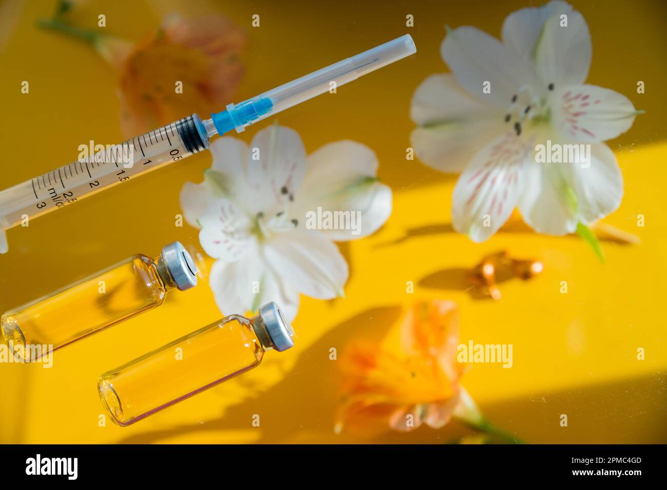 Set of medical empty needles, big and insulin needles on the white