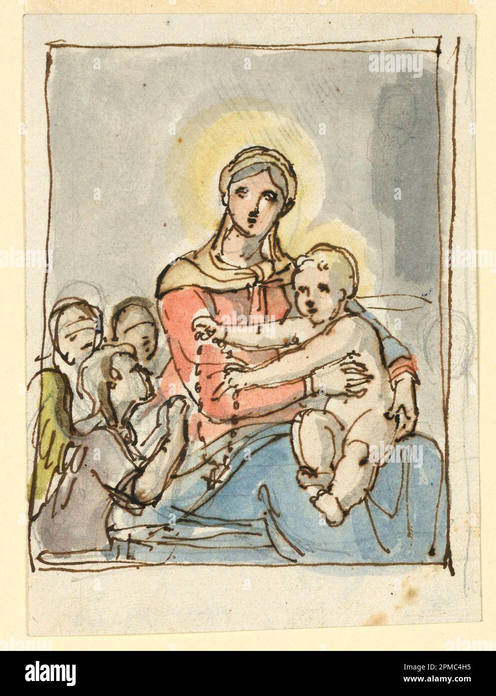 Drawing, Christ Child with Rosary; Fortunato Duranti (Italian, 1787 - 1863); Italy; graphite, pen and ink, brush and watercolor on paper Stock Photo