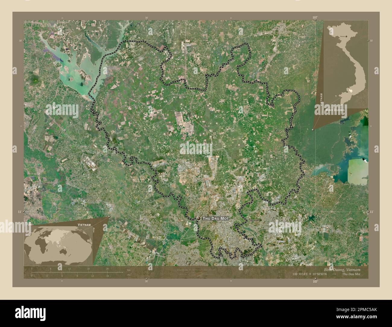 Binh Duong, province of Vietnam. High resolution satellite map