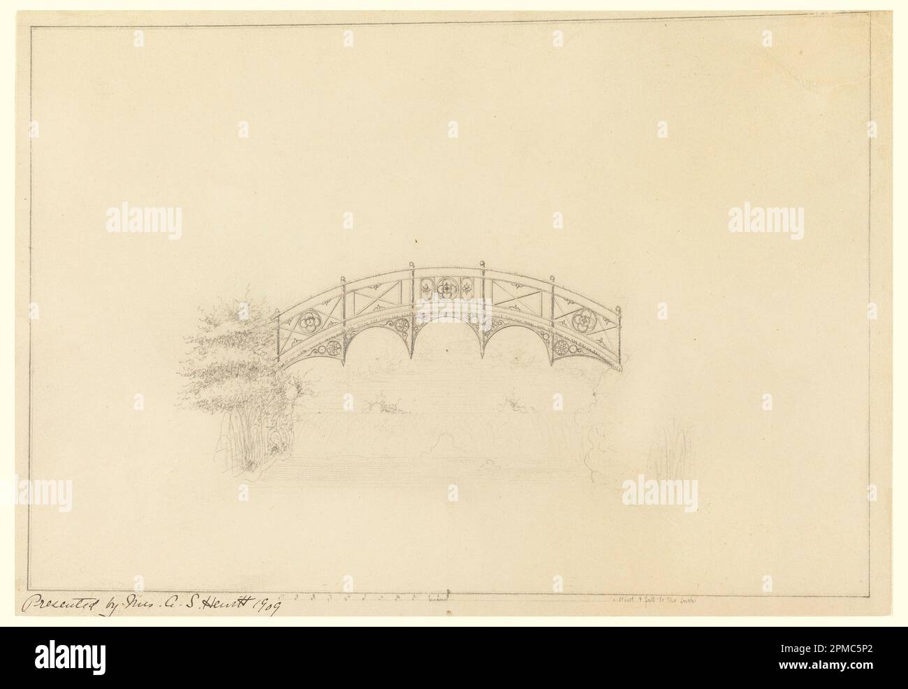 Drawing, Design for Bridge in Garden Pavilion; Architect: Franz H. Heissinger; USA; graphite on wove paper, lined; 23.2 x 33.7 cm (9 1/8 x 13 1/4 in.); 1909-12-17 Stock Photo