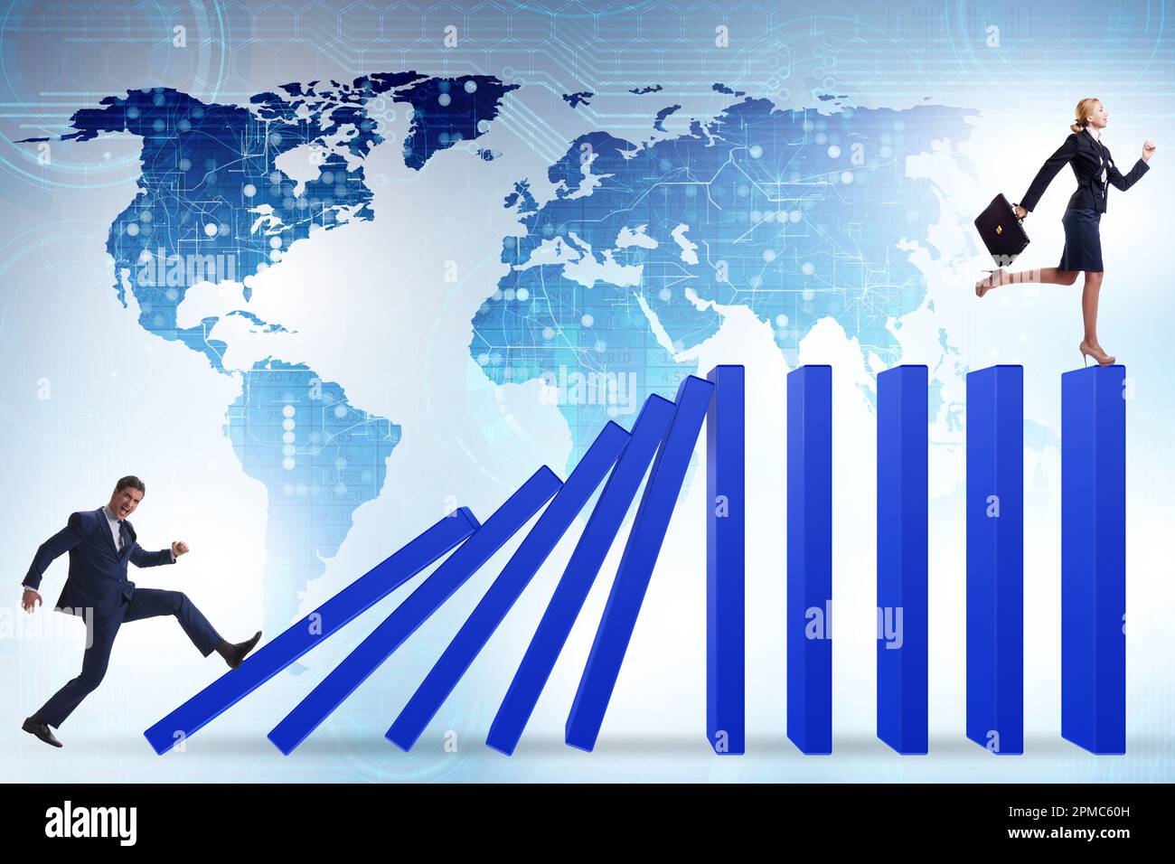 Business people in the domino effect concept Stock Photo - Alamy