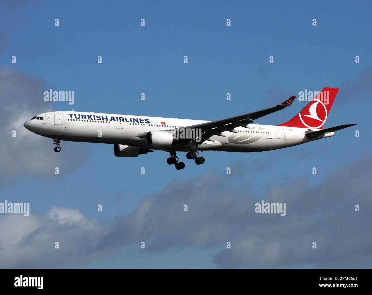 An Airbus A330300 of Turkish Airlines approaches London Gatwick