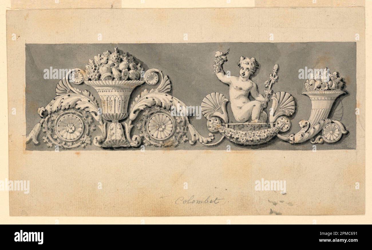 Drawing, Design for a Frieze; Designed by Jean-Guillaume Moitte (French, 1746–1810); France; pen and ink, brush and watercolor on paper; 5.9 × 18.1 cm (2 5/16 × 7 1/8 in.) Stock Photo