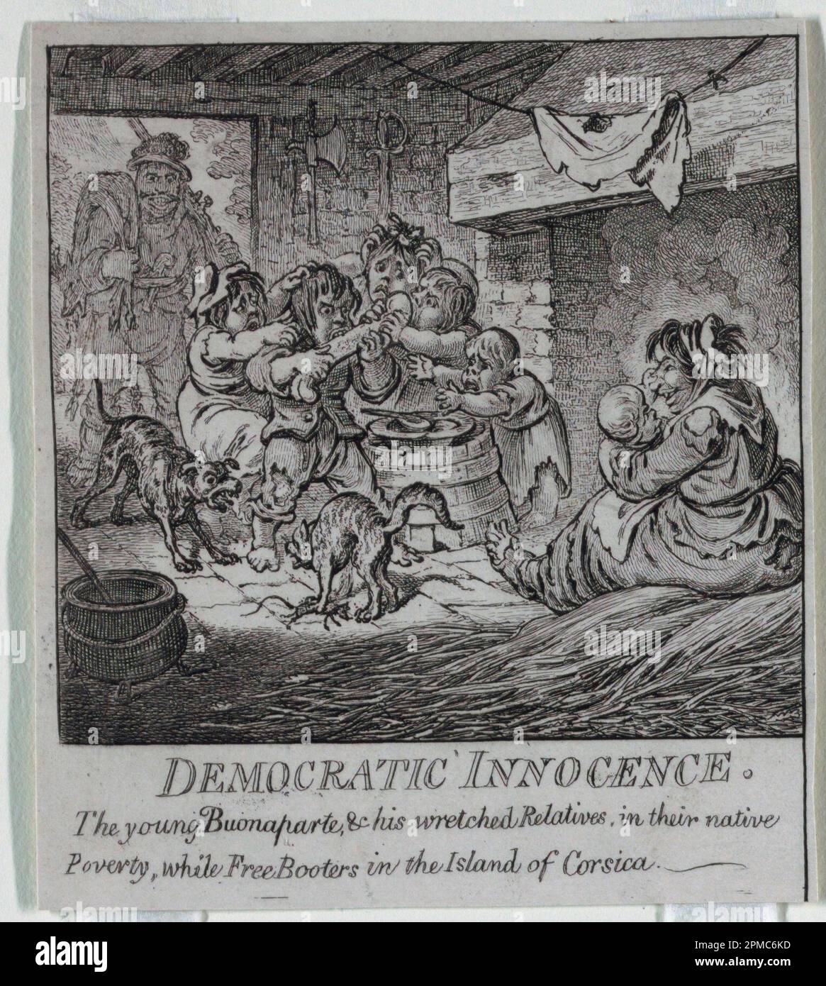 Print, 'Democracy, or a Sketch o; James Gillray (1756 – 1815); Published by Heidi Humphrey; Dedicatee: Napoleon Bonaparte (1769 – 1821); England; etching support: white wove paper laid down on beige wove paper; 13 x 11.3 cm (5 1/8 x 4 7/16 in.) Mat: 40.6 x 55.9 cm (16 x 22 in.) Stock Photo