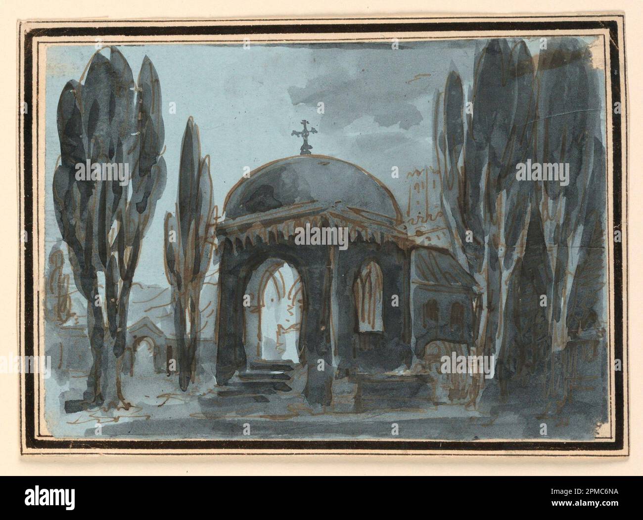 Drawing, Stage Design, Chapel in Churchyard; Italy; pen and black ink ...