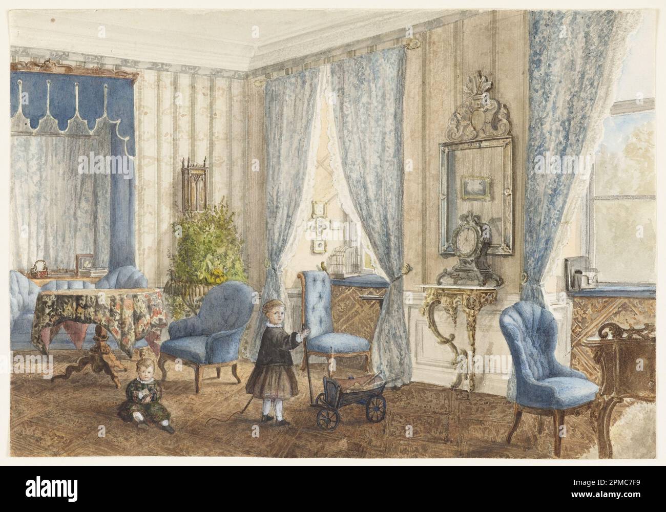 Drawing, Salon Siebleben, near Gotha, Germany; Countess Schoenberg ...