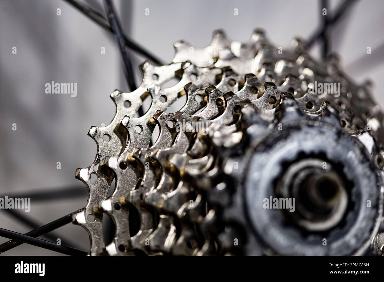 Different metal gear teeth on a rear hub bicycle wheel Stock Photo Alamy