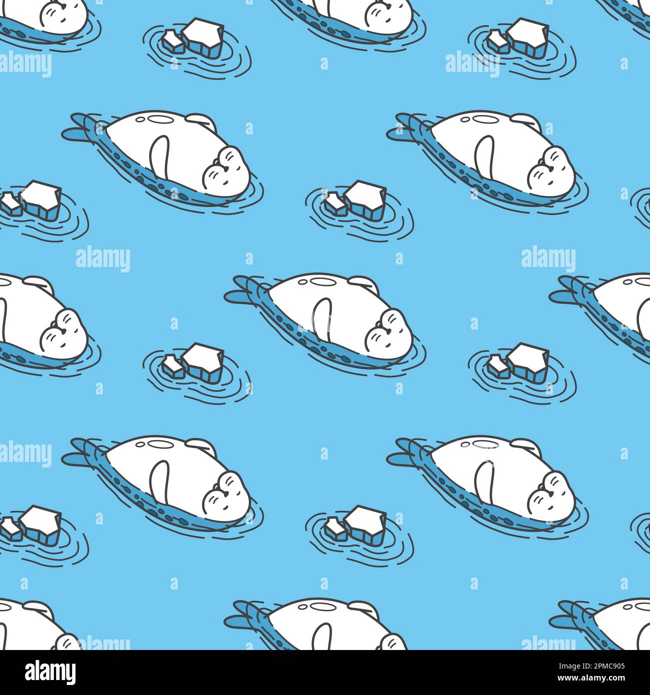 Seal sea lion Seamless Pattern vector walrus ice iceberg isolated wallpaper background blue Stock Vector