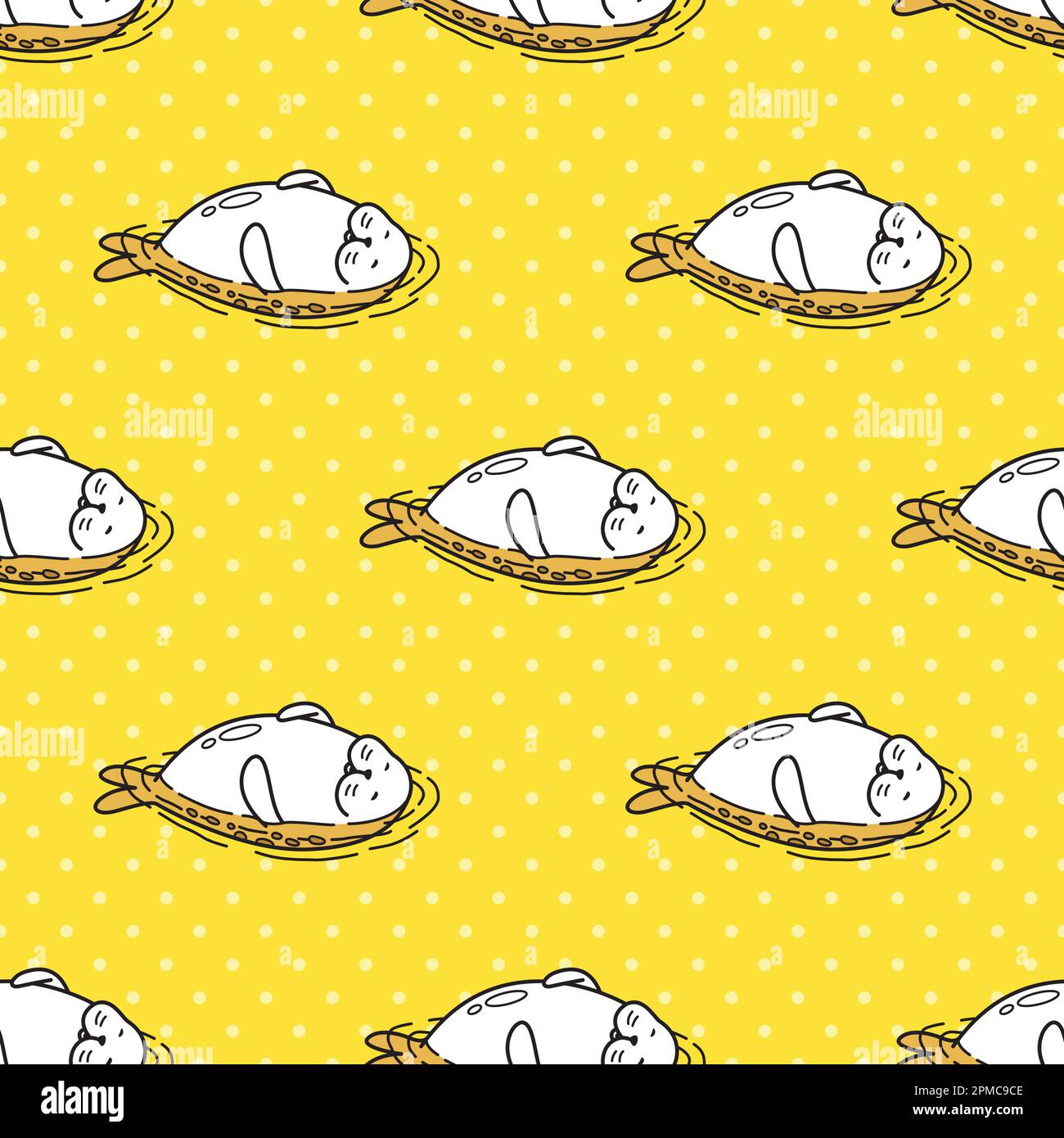 Seal Seamless Pattern walrus sea lion swim vector iceberg isolated wallpaper background yellow Stock Vector