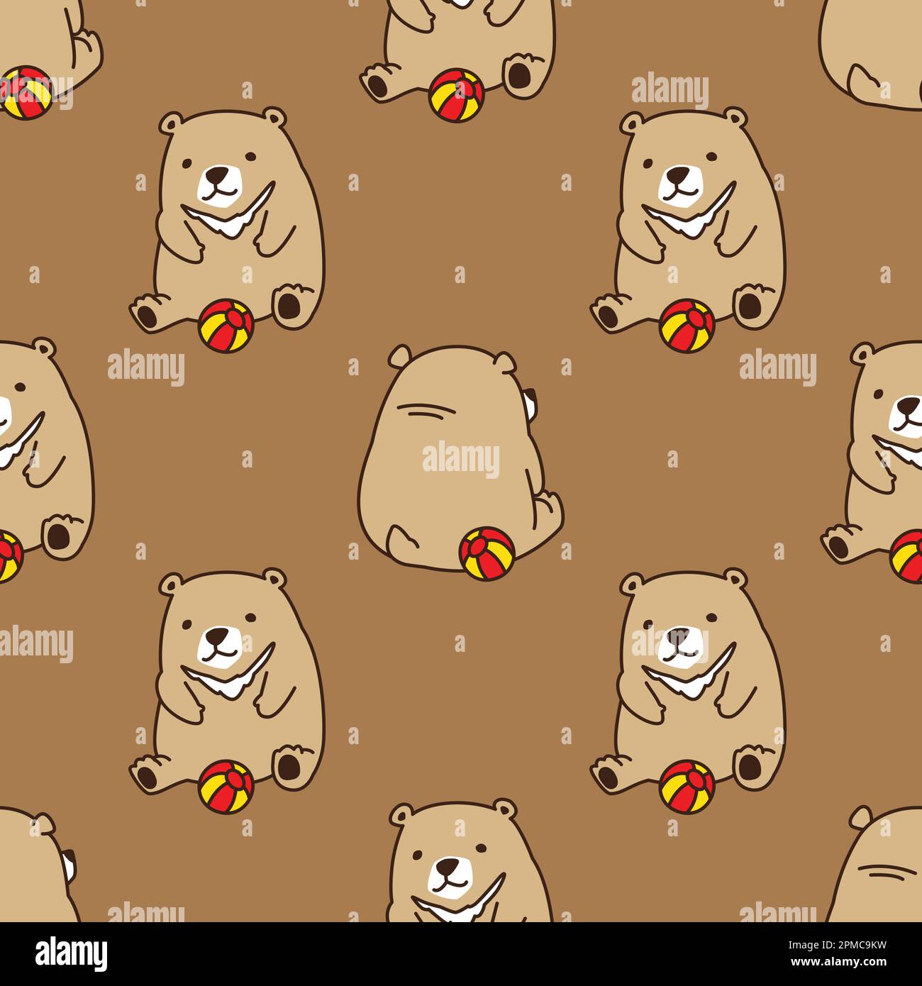 Bear Seamless vector Polar Bear Pattern play Ball wallpaper isolated background brown Stock Vector
