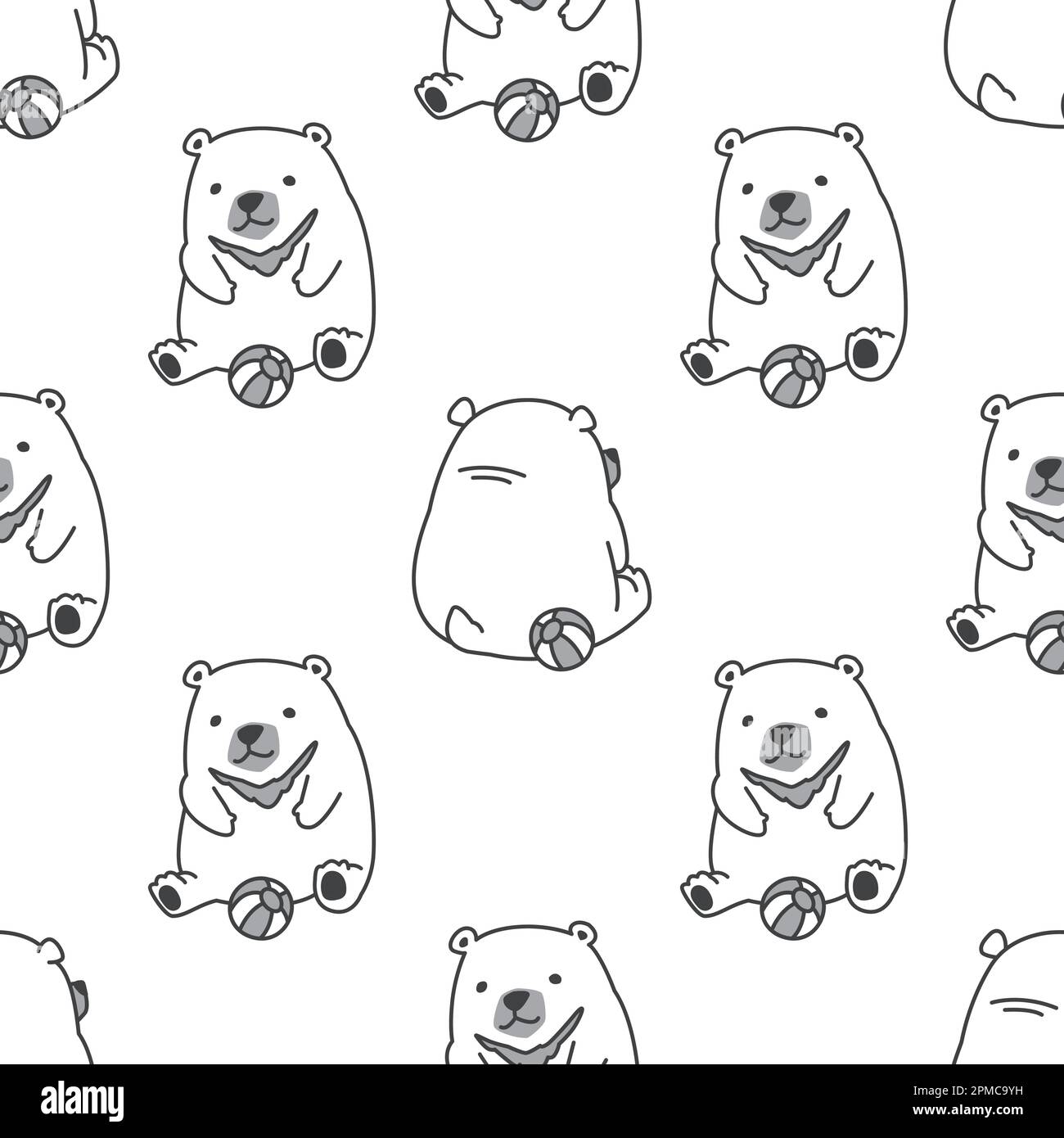 Bear Seamless Polar Bear vector Pattern play Ball scarf isolated wallpaper background white Stock Vector