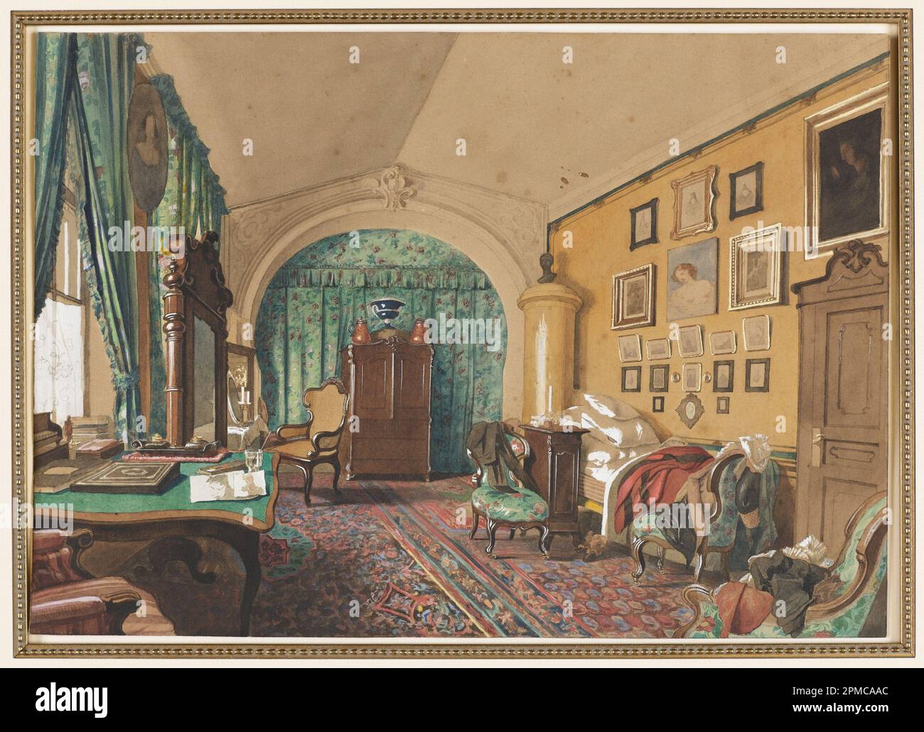 Drawing, Interior of a Man's Living Room; S. Tolstoi (Russian, active 1850–1899); brush and watercolor on heavy wove paper; Frame H x W x D: 39.7 x 50.2 x 2.5 cm (15 5/8 x 19 3/4 x 1 in.) Sheet: 24.9 x 35.3 cm (9 13/16 x 13 7/8 in.); Thaw Collection; 2007-27-55 Stock Photo