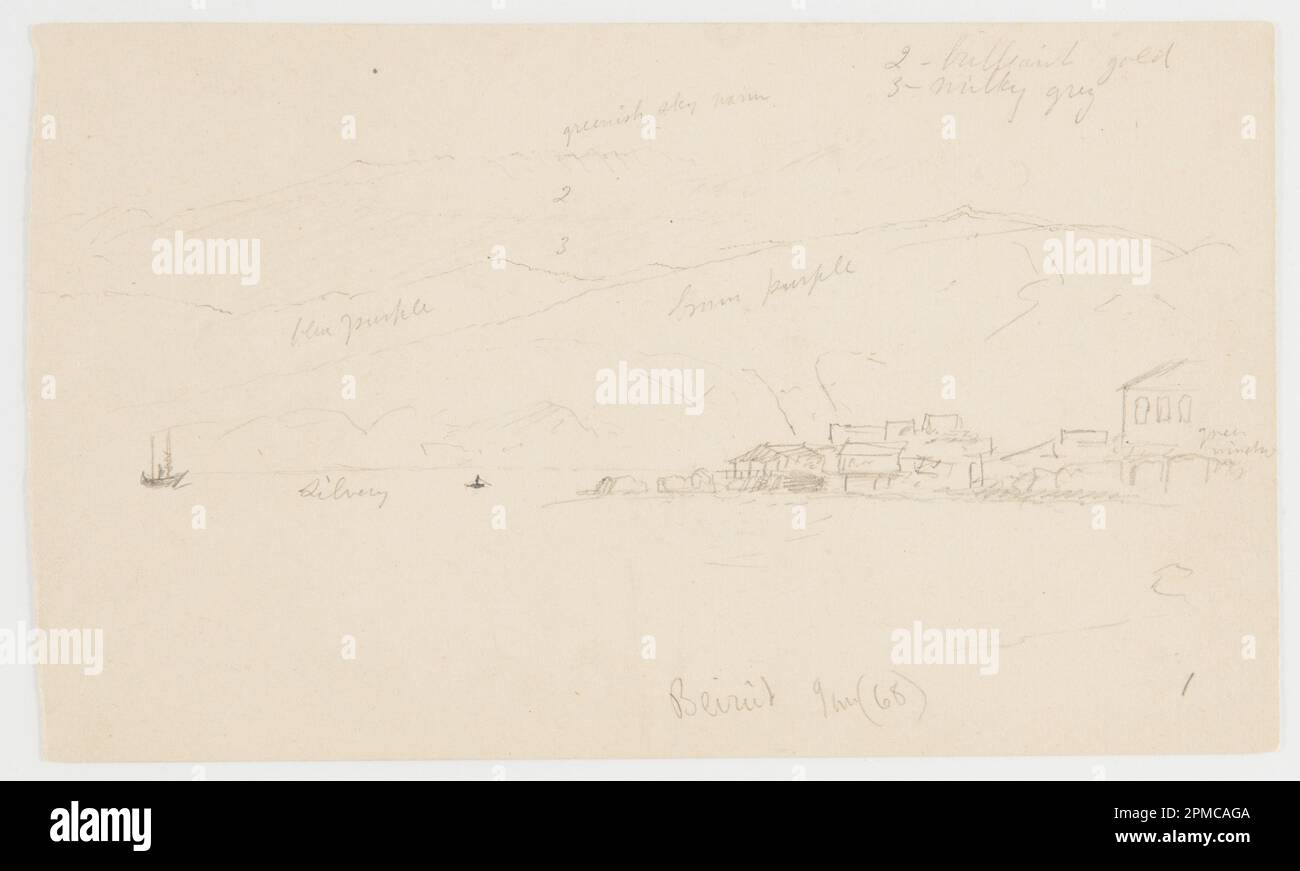 Drawing, Beirut Harbor and Mount Sannine; Frederic Edwin Church