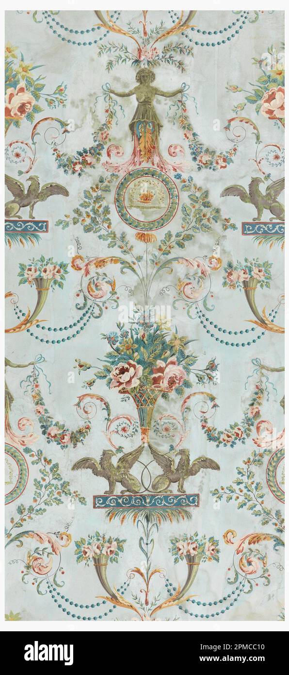 Sidewall (France); Attributed to Jean-Baptiste Réveillon (French, 1725–1811); block printed on handmade paper; 114.5 x 52.5 cm (45 1/16 x 20 11/16 in.) Stock Photo