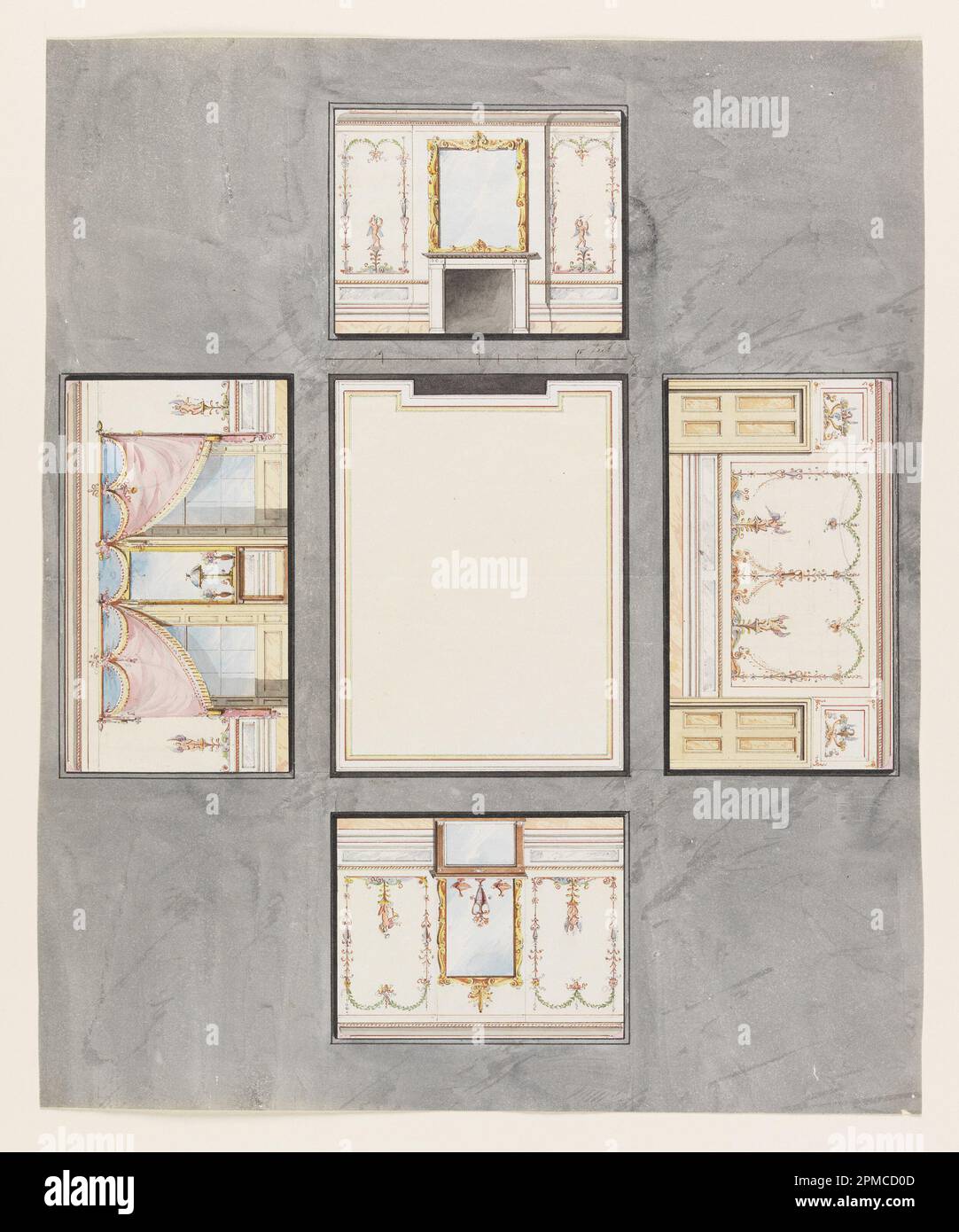 Drawing, Ceiling and Four Walls of a Room; Designed by Frederick Crace (English, 17791859