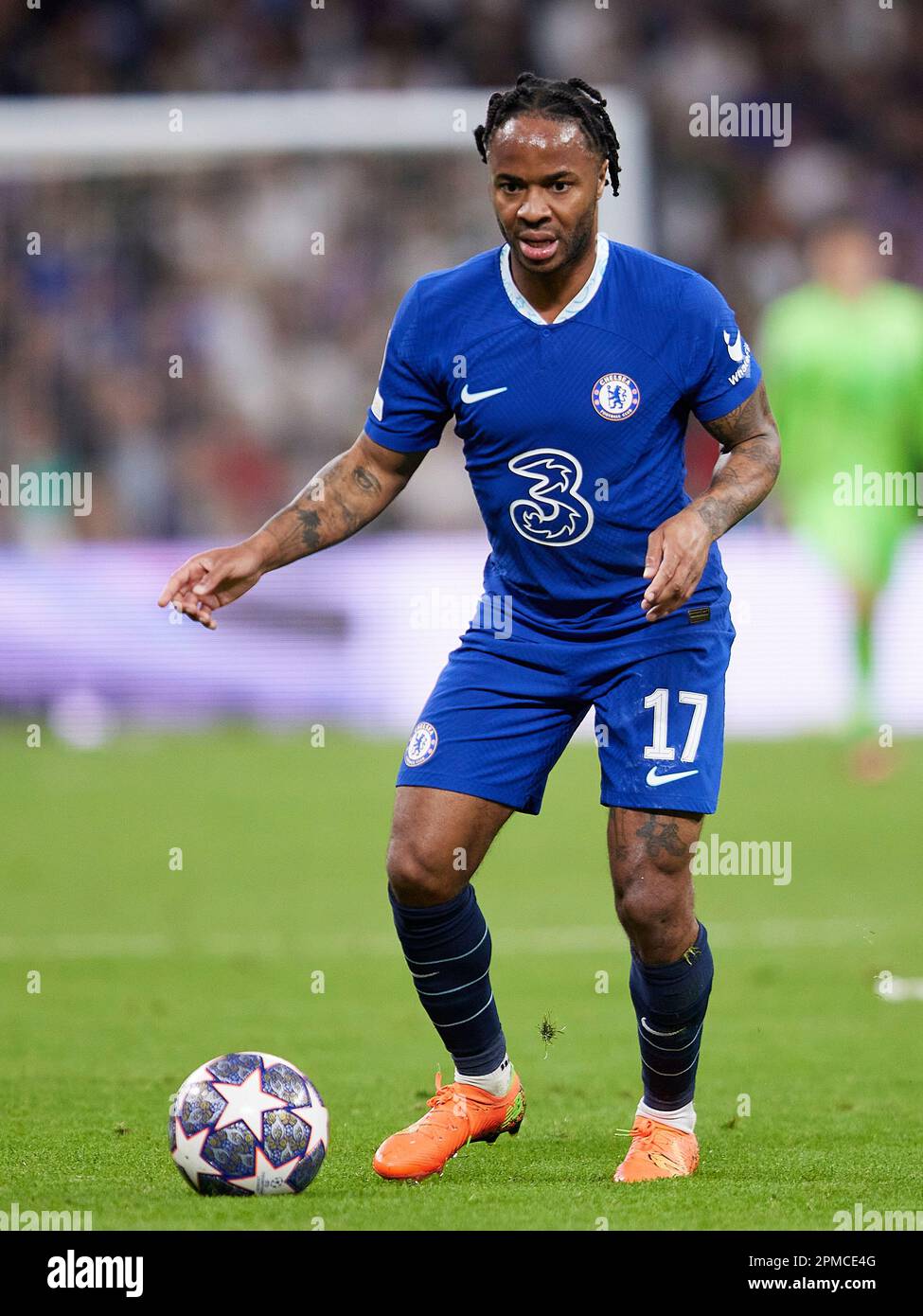 Madrid, Madrid, Spain. 12th Apr, 2023. Raheem Sterling of Chelsea FC during  the Champions League football match between Real Madrid and Chelsea FC at  Santiago Bernabeu Stadium in Madrid, Spain, April 12,