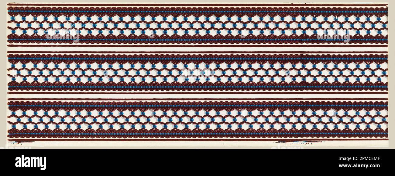 Border (France); block-printed and flocked on machine-made paper with polished ground; Overall (e): 48.5 x 7.3 cm (19 1/8 x 2 7/8 in.) Overall (e): 56.5 x 12.5 cm (22 1/4 x 4 15/16 in.) Stock Photo