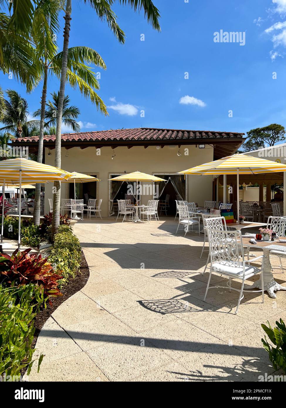 Jupiter, FL USA March 12, 2023 The Swimming pool restaurant at Trump National Golf Club in