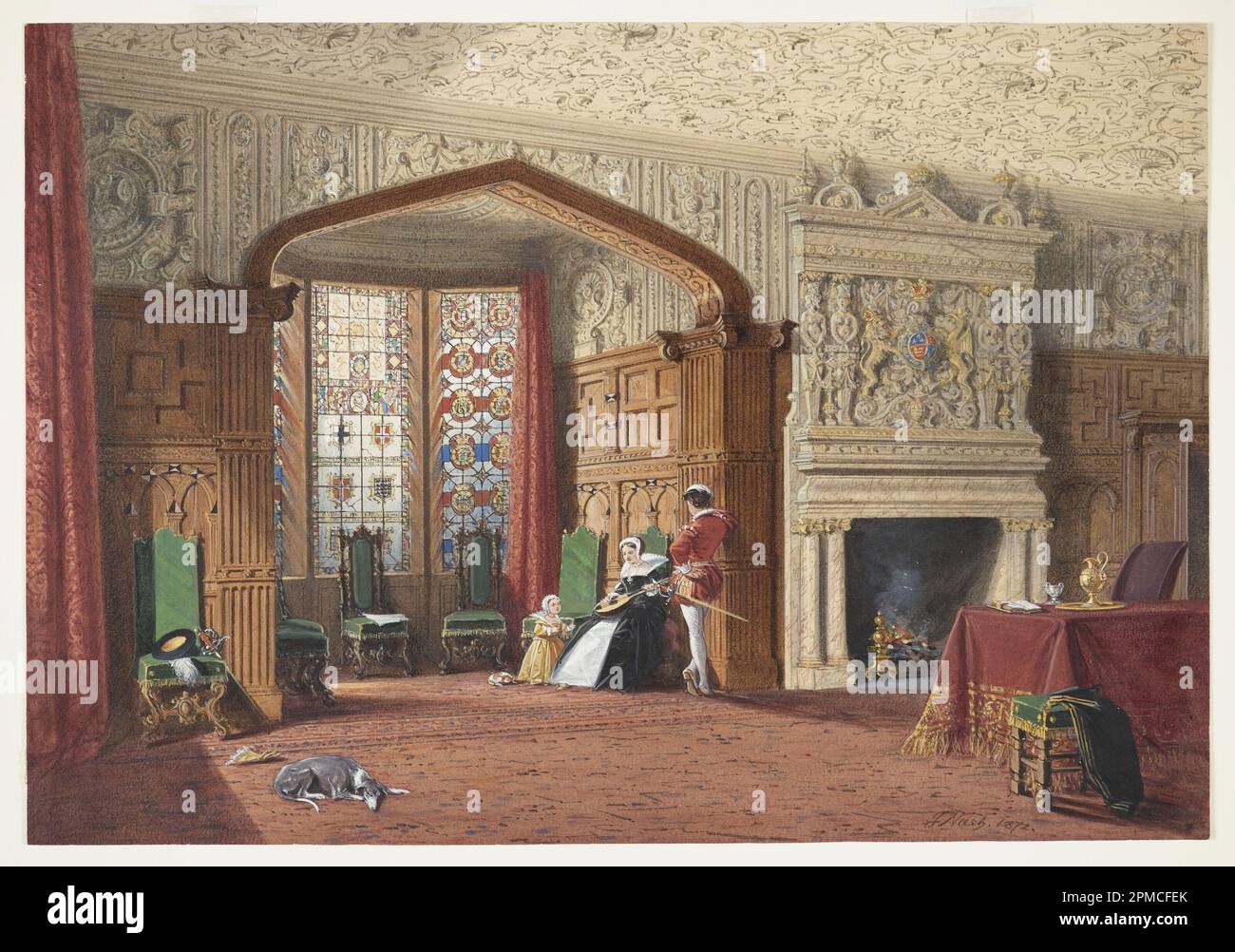 Drawing, An Elizabethan Room at Lyme Hall, Cheshire, 1872; Joseph Nash The Elder (British, 1808 - 1878); United Kingdom; brush and watercolor, gouache, graphite on thick white wove paper; Frame H x W x D: 60 x 75.6 x 2.5 cm (23 5/8 x 29 3/4 x 1 in.) Sheet: 33.3 x 48.4 cm (13 1/8 x 19 1/16 in.); Thaw Collection; 2007-27-67 Stock Photo