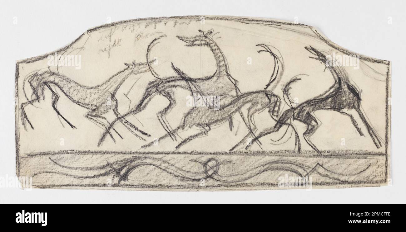 Drawing, Design for Firescreen, Four Hounds; Designed by William Hunt Diederich (American, b. Hungary, 1884–1953); black crayon, graphite on tracing paper; 16.5 x 34.6 cm (6 1/2 x 13 5/8 in.) Stock Photo