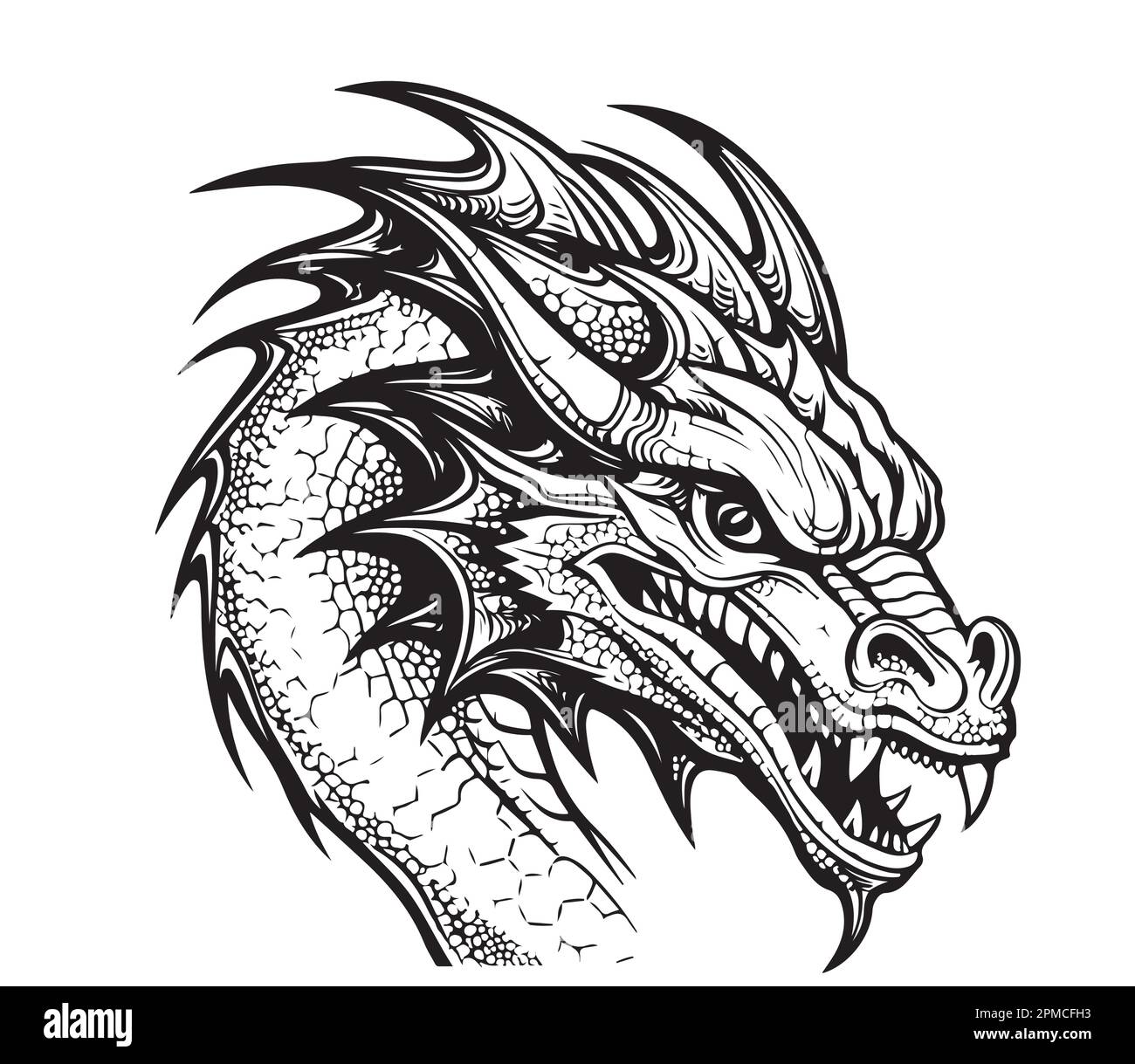 Face of a fantasy dragon sketch illustration Myths and legends Stock Vector