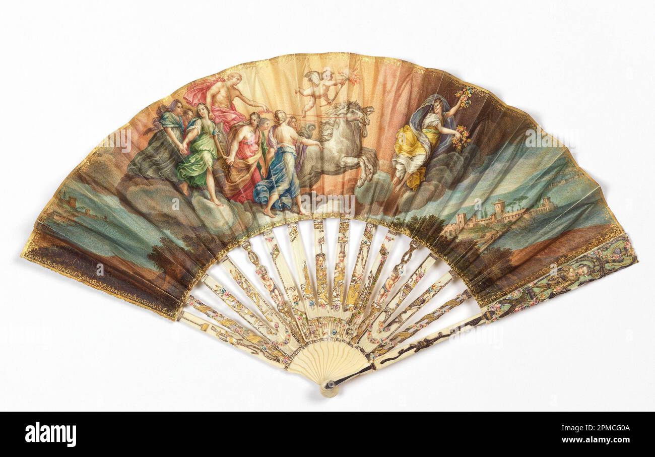 Pleated Fan; After Guido Reni (Italian, 1575 - 1642); painted and gilded  parchment leaf, carved and pierced mother-of-pearl sticks overlaid with  gold and silver leaf, spangles and painted details Stock Photo - Alamy