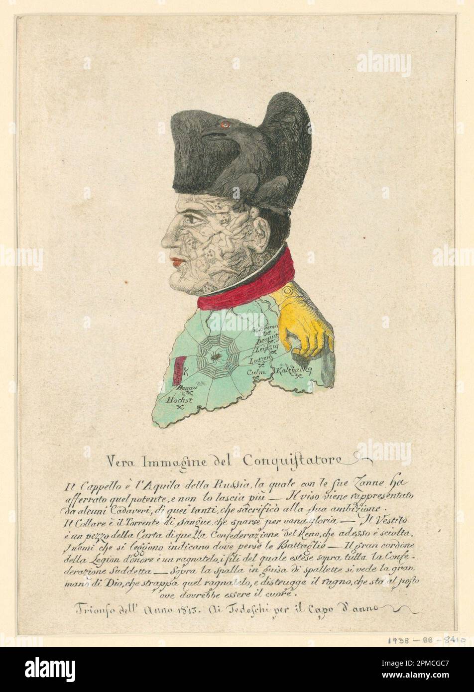 Print, Puzzle Picture of Napoleon; Dedicatee: Napoleon Bonaparte (1769 –  1821); Italy; hand-colored etching support: thick white wove paper laid  down on white wove paper; 16.5 x 11.5 cm (6 1/2 x