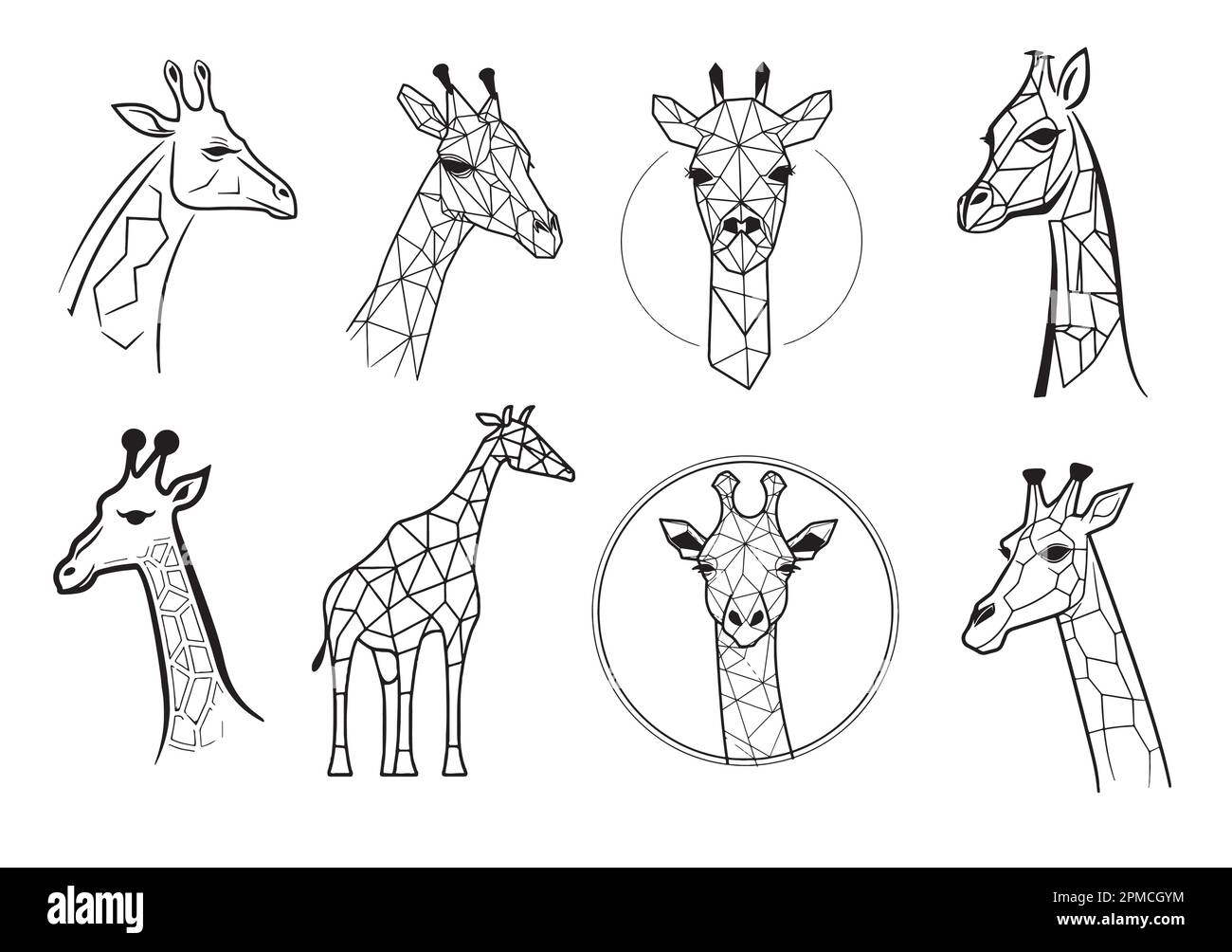 Set logo head giraffe sketch hand drawn illustration Stock Vector
