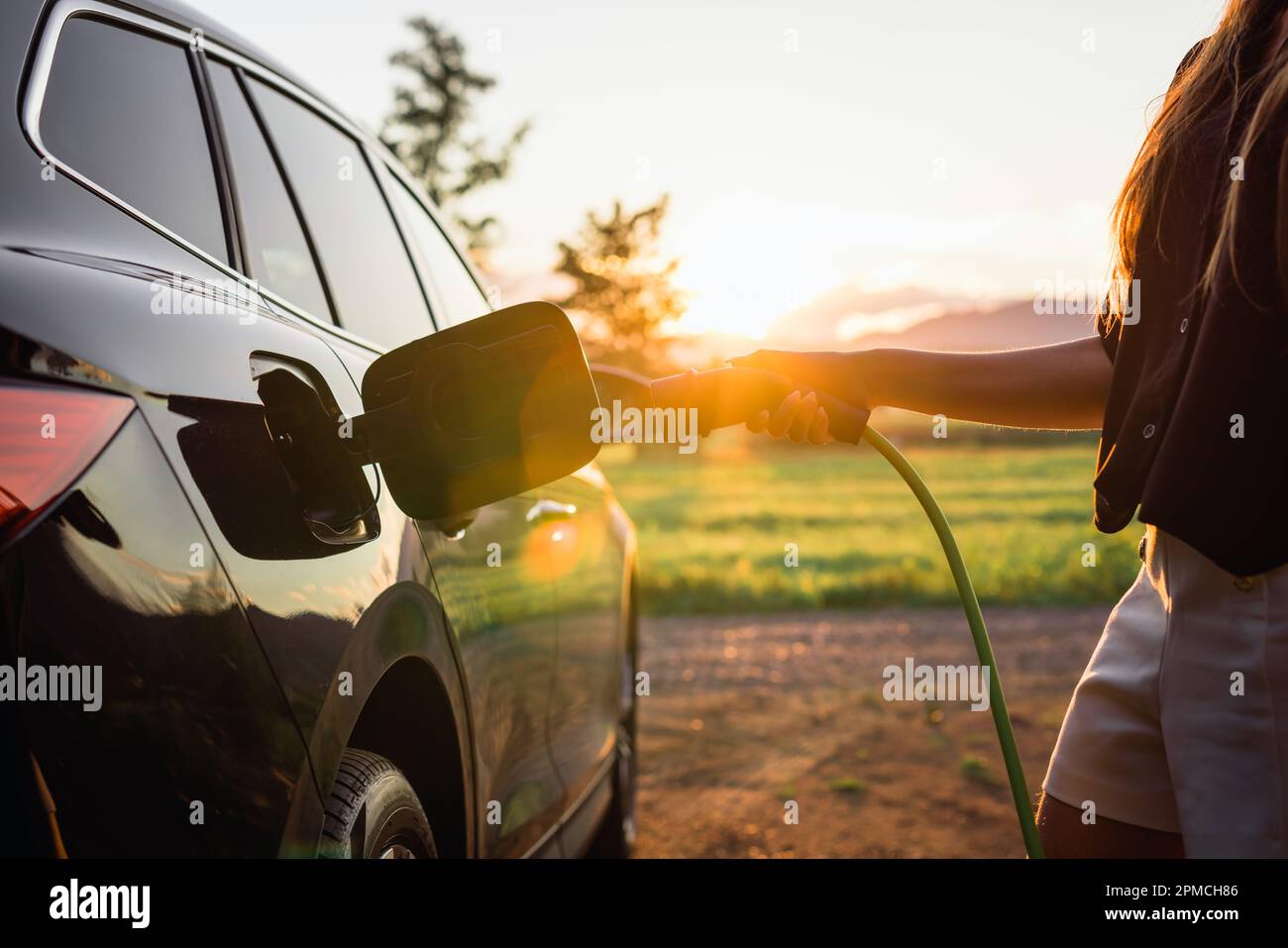 EV charging station for electric car in concept of green renewable ...